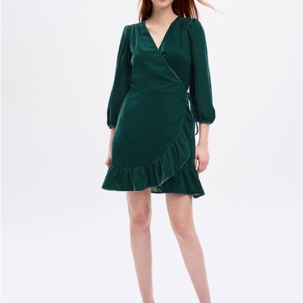 Gap Green Velvet Wrap Mini Dress